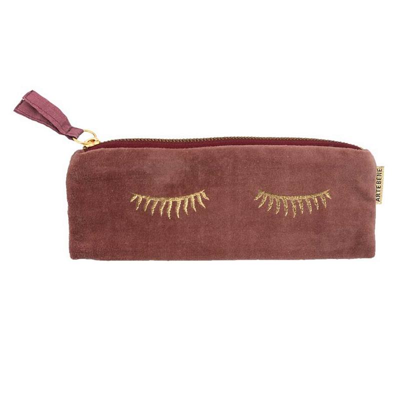 Artebene Pink Velvet Pouch with Gold Eyelashes 240771 front