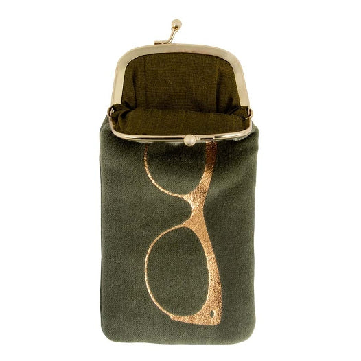 Artebene Velvet Glasses Case Green With Gold 210519 open