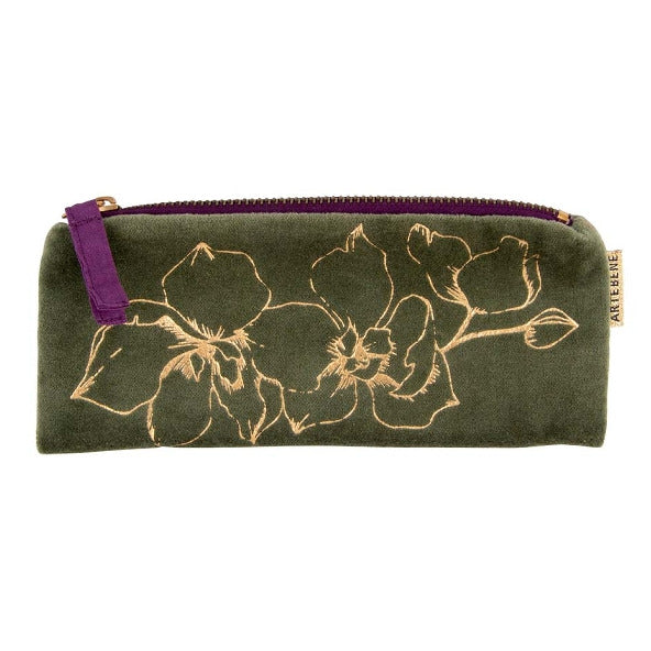 Artebene Velvet Pouch Green with Gold Floral Design 241065