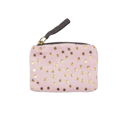 Artebene Velvet Zip Purse Pink with Gold Dots 240658 front