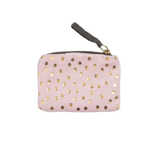 Artebene Velvet Zip Purse Pink with Gold Dots 240658 back