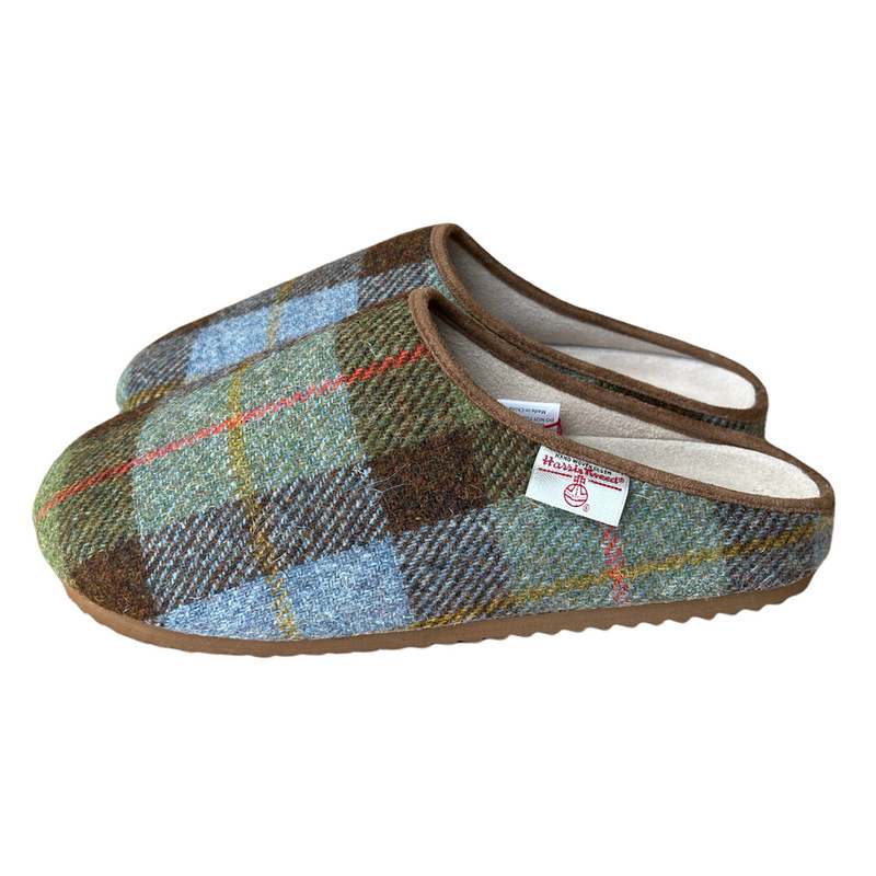 Bedroom Athletics Archie Chocolate Green Harris Tweed Slipper Clog 211-255-553-991 pair