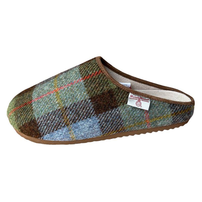 Bedroom Athletics Archie Chocolate Green Harris Tweed Slipper Clog 211-255-553-991 side