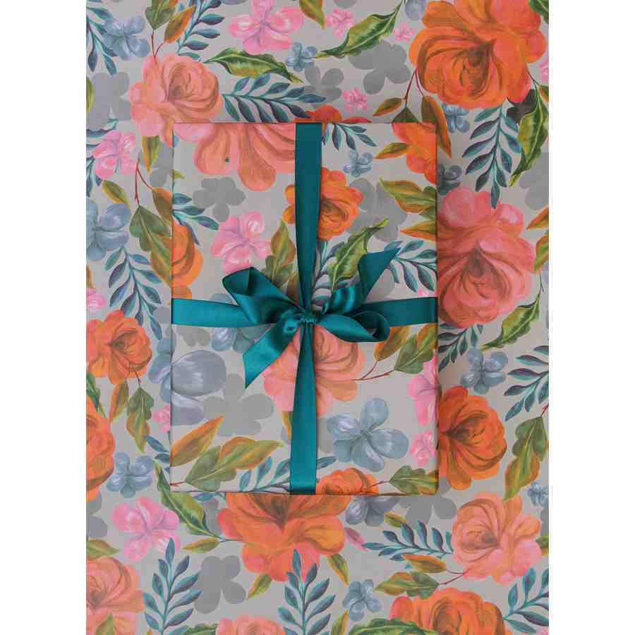 Bold Painted Floral Grey Gift Wrap GWE487