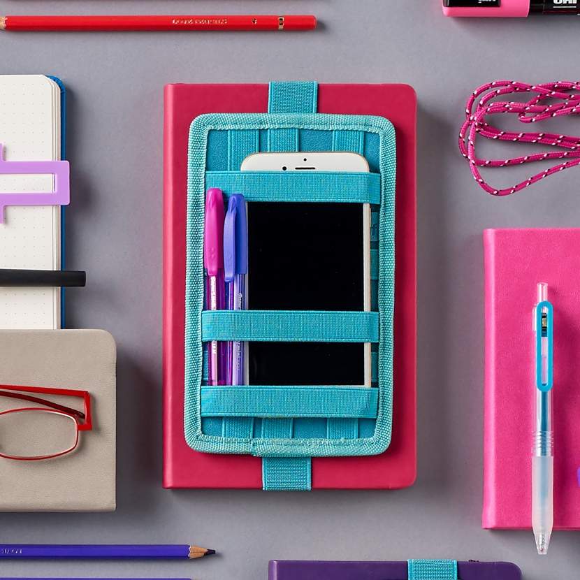 Bookaroo Notebook Tidy with phone and pens