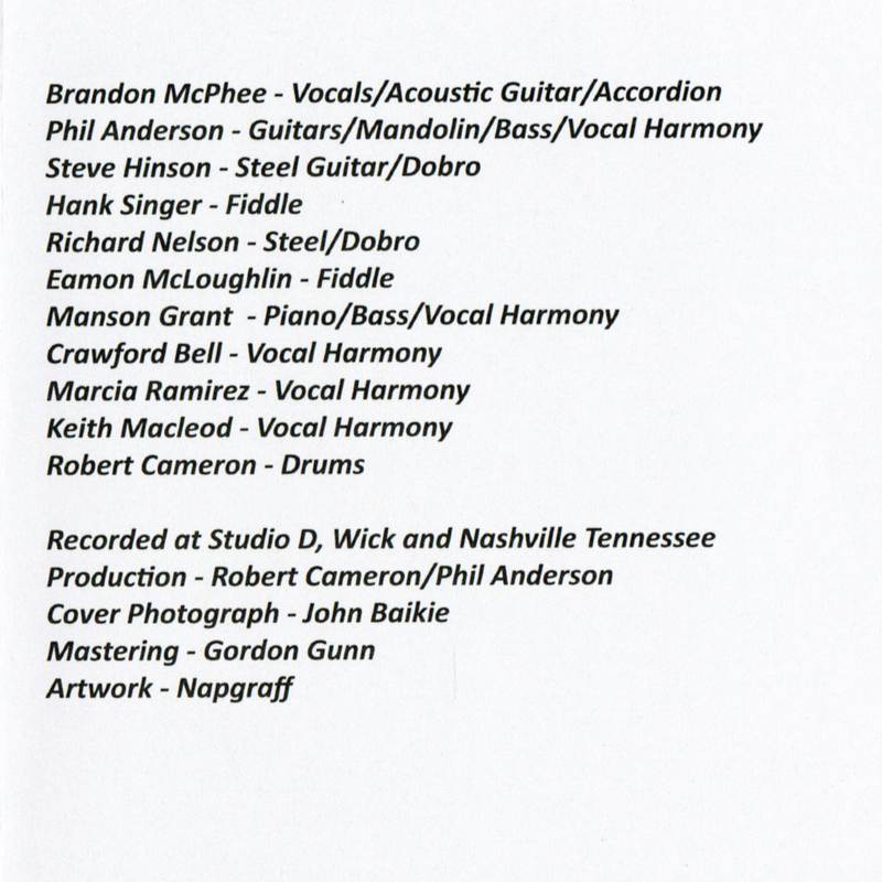 Brandon McPhee Mr Country CDPAN057 CD line-up