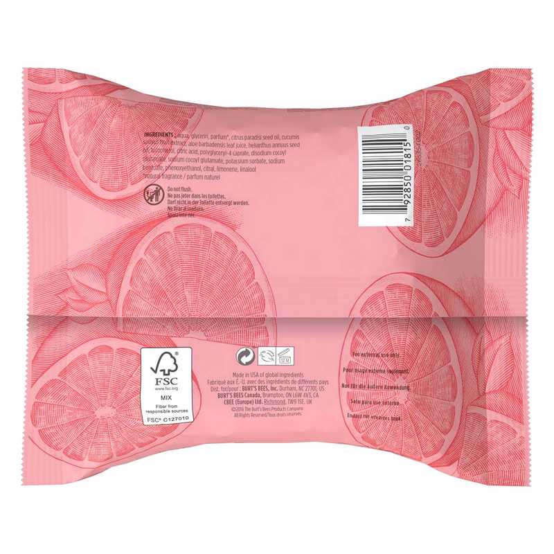 Burts Bees Facial Cleansing Towelettes with Pink Grapefruit Seed Oil back