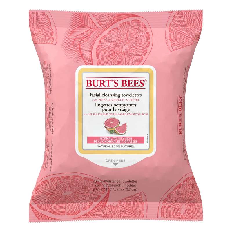 Burts Bees Facial Cleansing Towelettes with Pink Grapefruit Seed Oil front