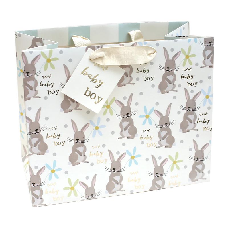 Caroline Gardner Bunny New Baby Boy Landscape Gift Bag GBL704 front