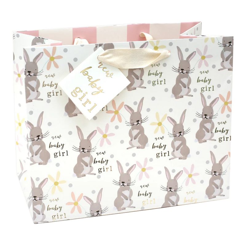 Caroline Gardner Bunny New Baby Girl Landscape Gift Bag GBL705 front
