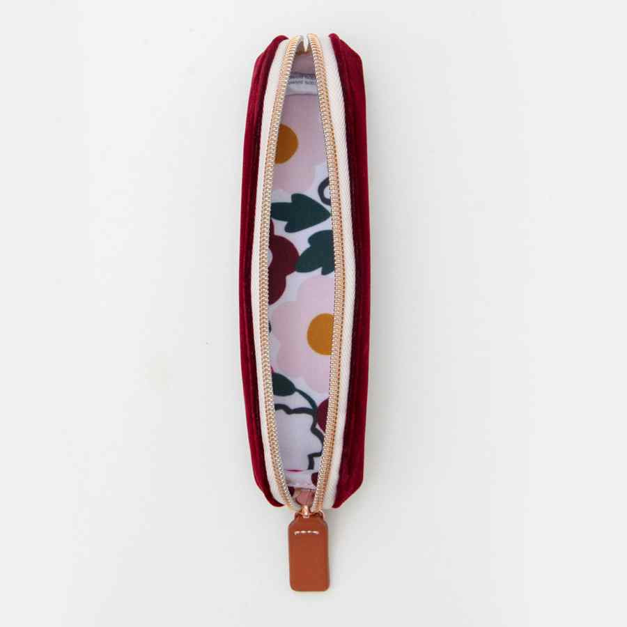 Caroline Gardner Burgundy Velvet Pencil Case EPC118 open