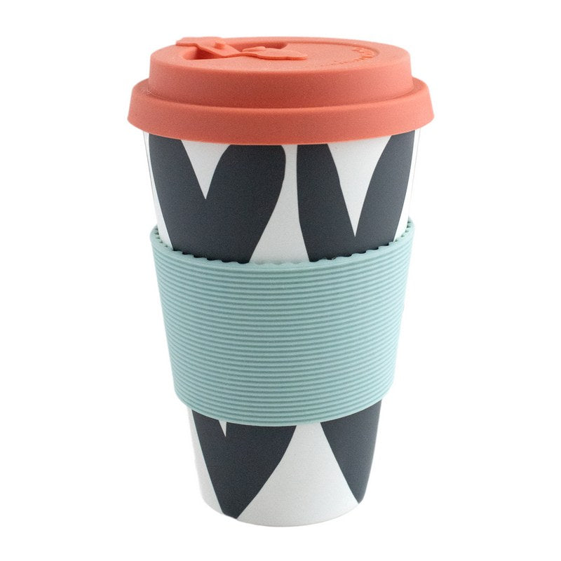 Caroline Gardner Eco Coffee Cup Charcoal Hearts ECC100 front