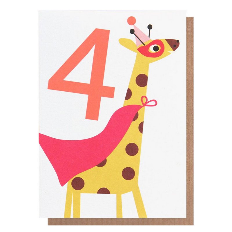 Caroline Gardner Giraffe Superhero 4th Birthday Card NEO031 front