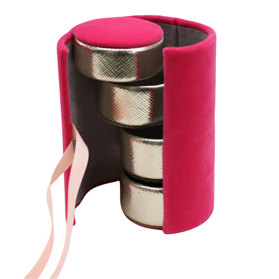 Caroline Gardner Mini Jewellery Roll Box Pink Velvet MBR101 open