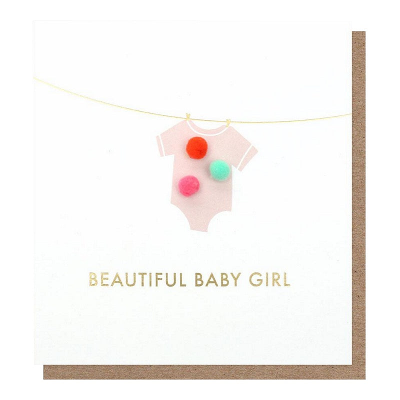 Caroline Gardner Mini Poms Beautiful New Baby Girl Card MIN012 front