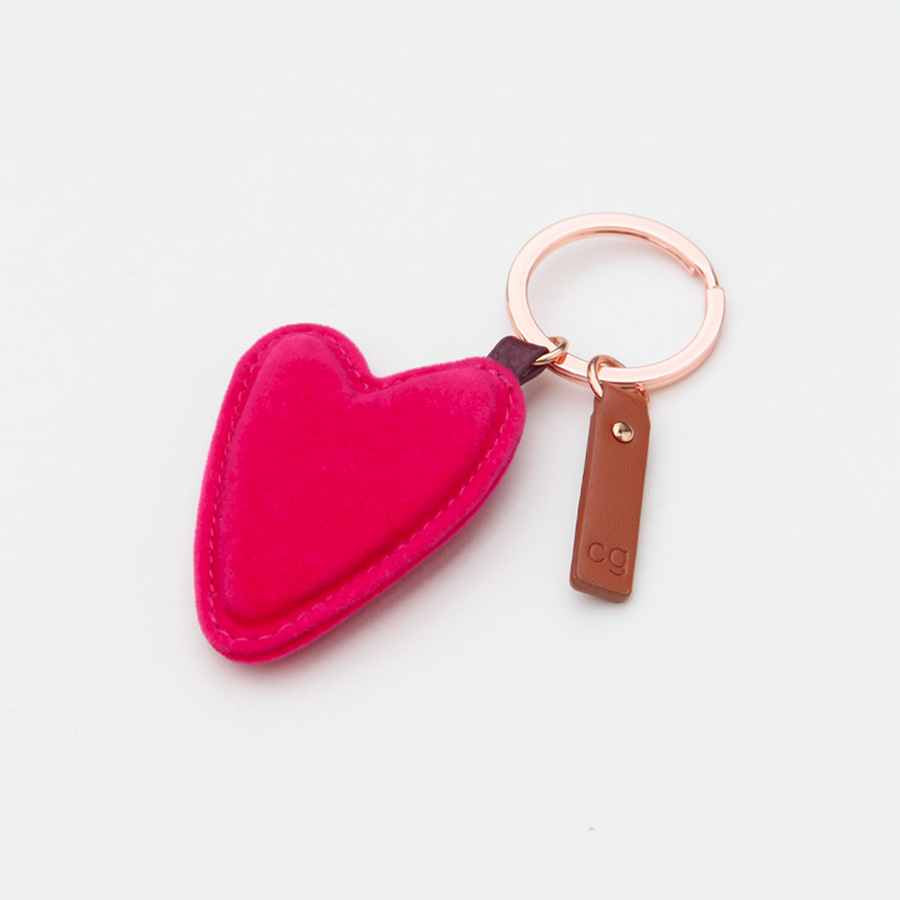 Caroline Gardner Pink Velvet Heart Keyring KEY008 angled