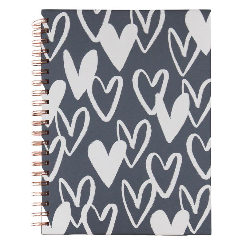 Caroline Gardner Spiral Notebook Charcoal Hearts SPI104 front