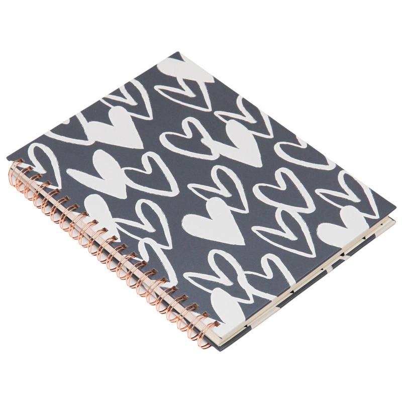 Caroline Gardner Spiral Notebook Charcoal Hearts SPI104 main