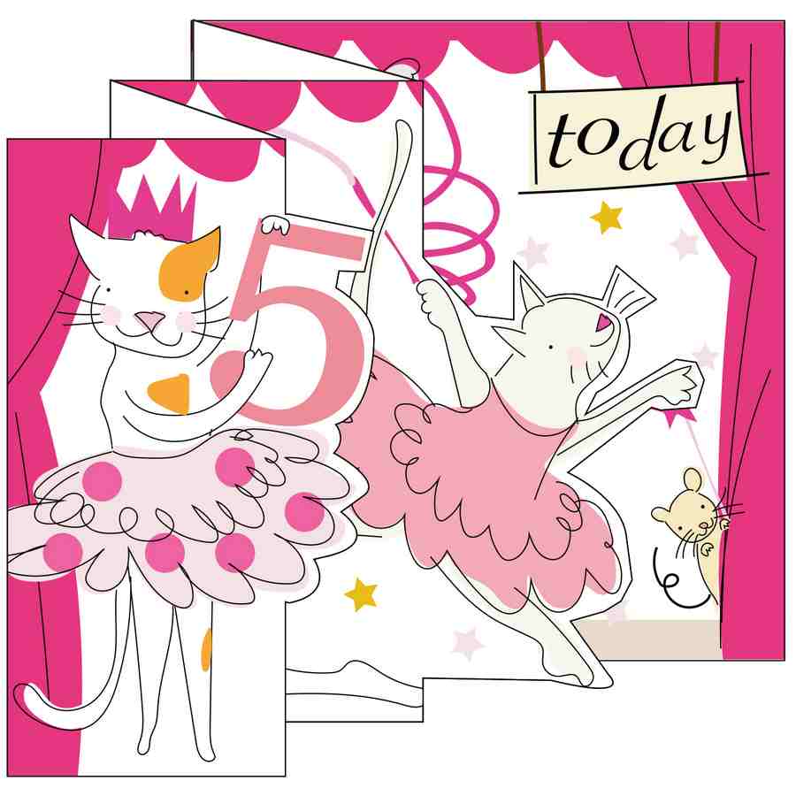 Caroline Gardner Zigzag Fold Out Card 5 Girl Cat Ballerina ZIG010 folded