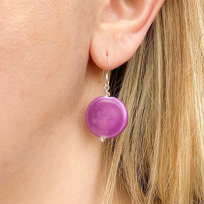 Carrie Elspeth Jewellery Ceramic Purple Dots Earrings EH1660 on model