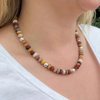 Carrie Elspeth Jewellery Mookaite Pebbles Necklace N1728-29 on model
