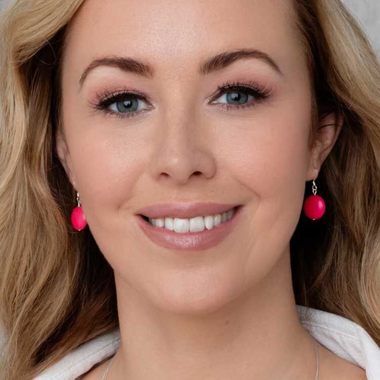 Carrie Elspeth Jewellery Pink Happy Earrings EH1689D on model
