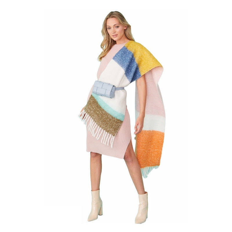 Cashmere Blend Wrap Scarf Multi-coloured Pastel Stripes on model 2