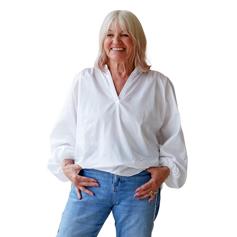Chalk Clothing Deb Cotton Shirt White on model front