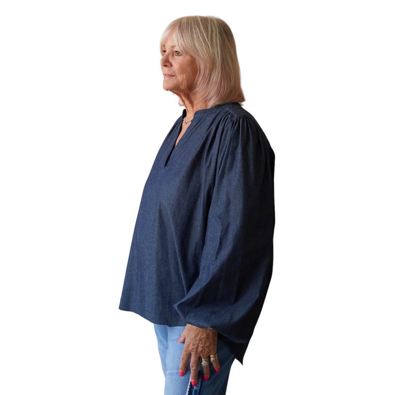 Chalk Clothing Deb Shirt Dark Denim on model front