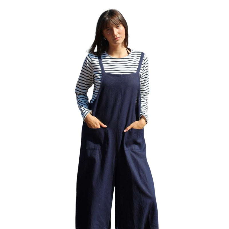 Chalk Clothing Grace Linen Jumpsuit Navy on model close-up