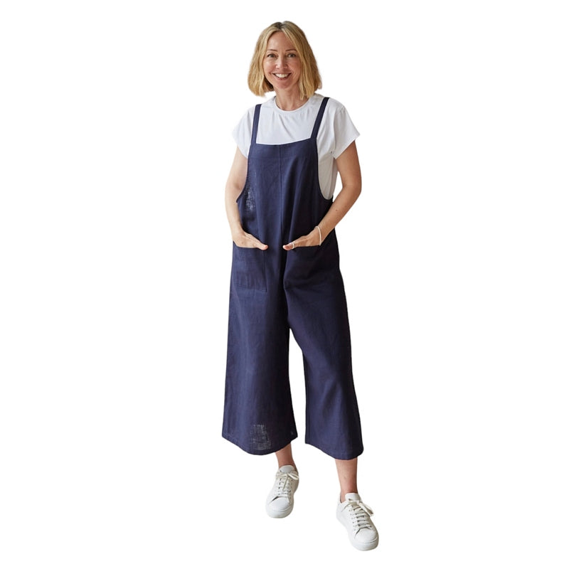 Chalk Clothing Grace Linen Jumpsuit Navy on model front