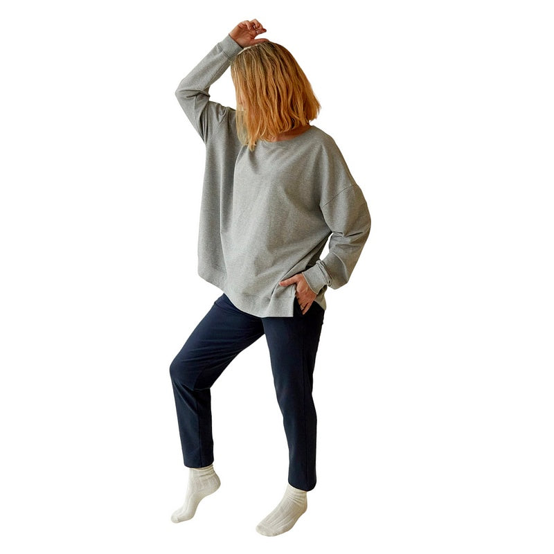 Chalk Clothing Marnie Cotton Trousers Navy on model side