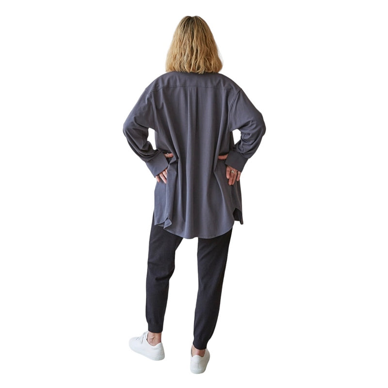 Chalk Clothing Petra Grandad Shirt Charcoal on model back