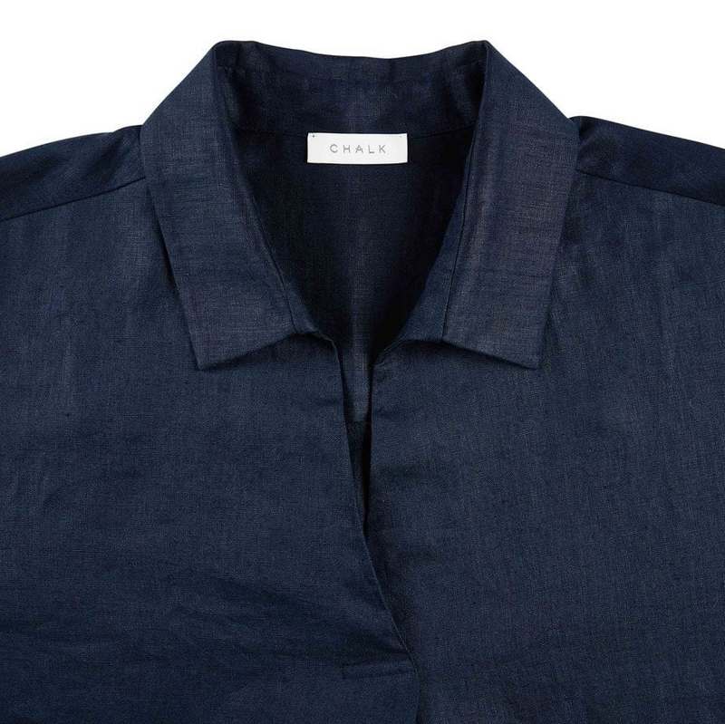 Chalk Clothing Sophie Navy Linen Shirt collar detail