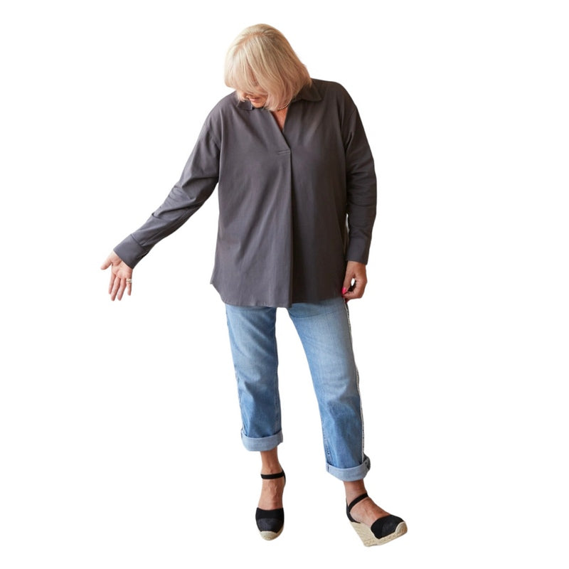 Chalk Clothing Sophie Organic Cotton Shirt Charcoal on model front