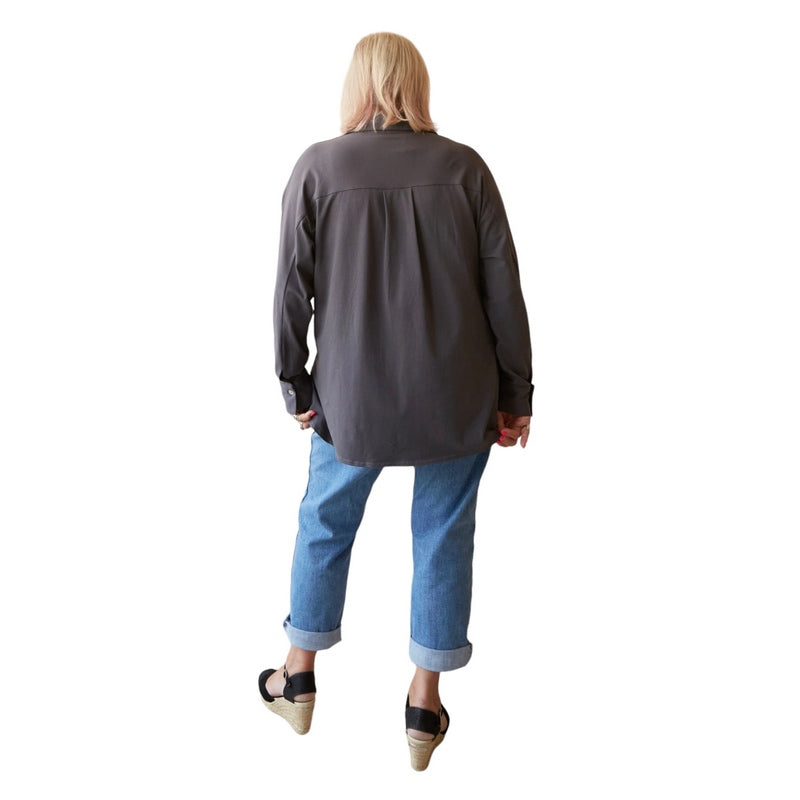 Chalk Clothing Sophie Organic Cotton Shirt Charcoal on model back