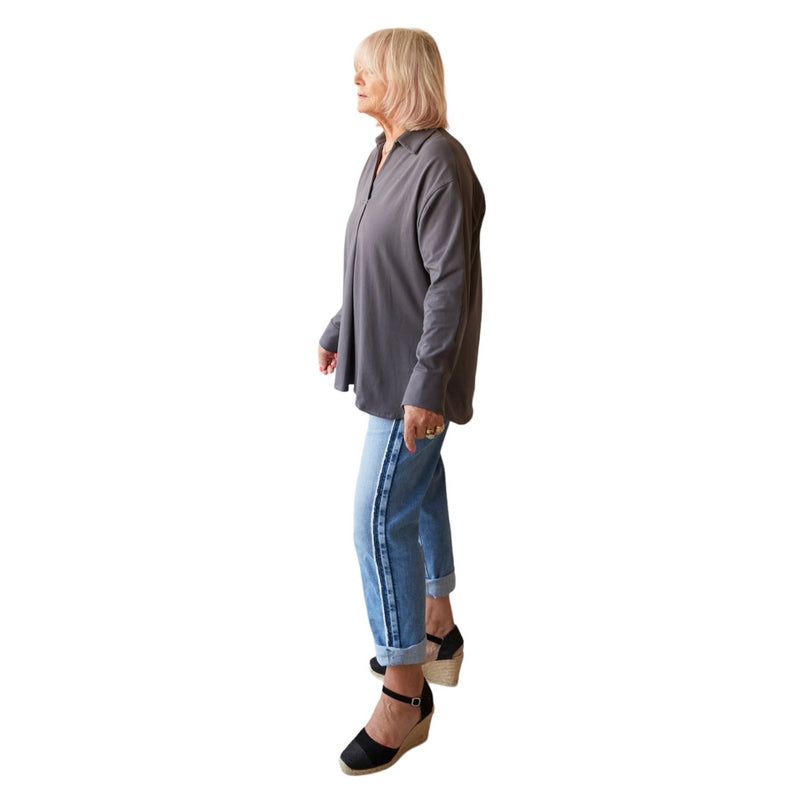 Chalk Clothing Sophie Organic Cotton Shirt Charcoal on model side
