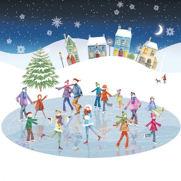 Charity Christmas Cards 6 Pack Gold Ice Skating Village XP395 main