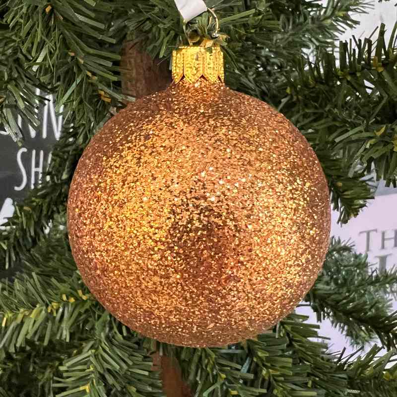 Copper Glitter Ball Bauble on tree