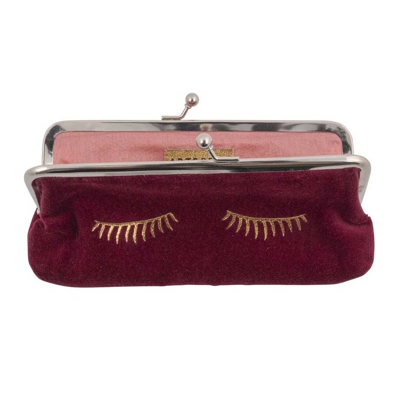 Cosmetics Clip Bag Wine Red Velvet 240804 open