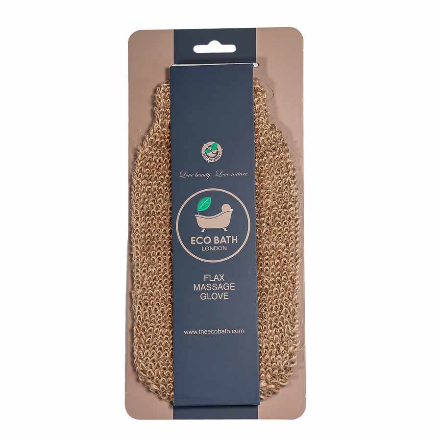 Eco Bath London Flax Massage Glove on display card