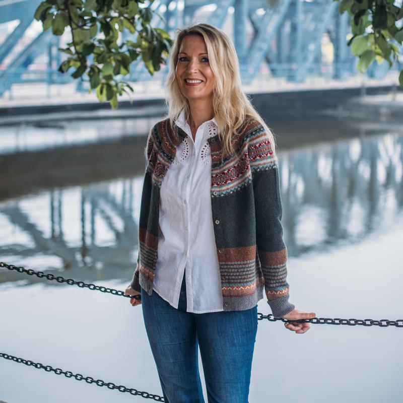 Eribe Knitwear Alpine Cardigan Bracken C3735 on model lifestyle