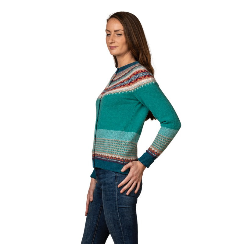 Eribe Knitwear Alpine Cardigan Emerald C3735 on model side