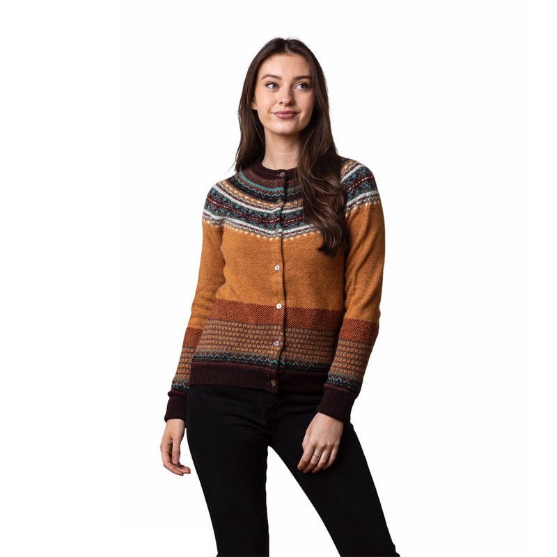 Eribe Knitwear Alpine Cardigan in Goldfinch on model front