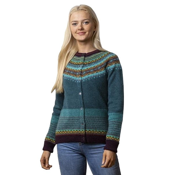Eribe Knitwear Alpine Cardigan in Jade on model front