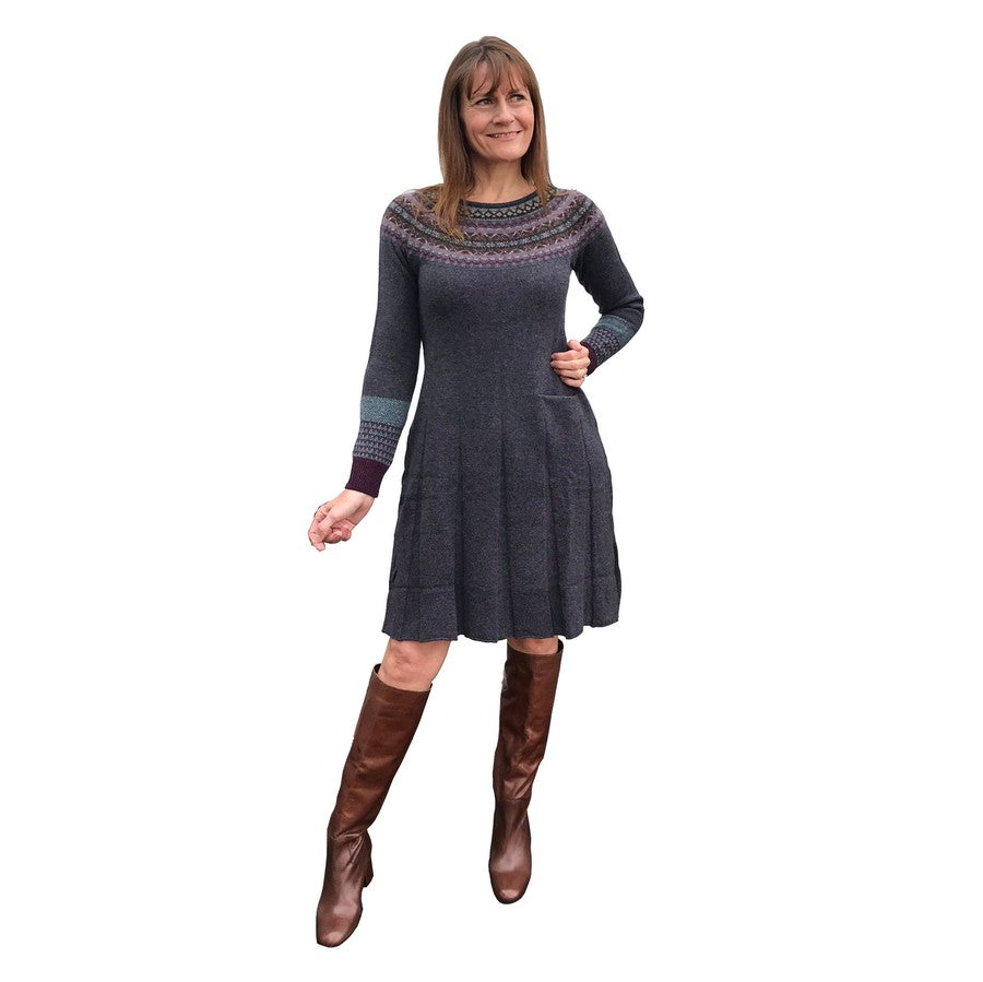 Eribe Knitwear Alpine Long Sleeved Dress in Selkie on model front