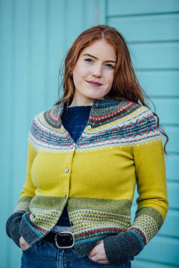Eribe Alpine Cardigan in Picalilli on model