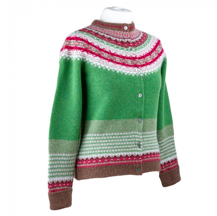 Eribe Alpine Cardigan in Watercress on mannequin