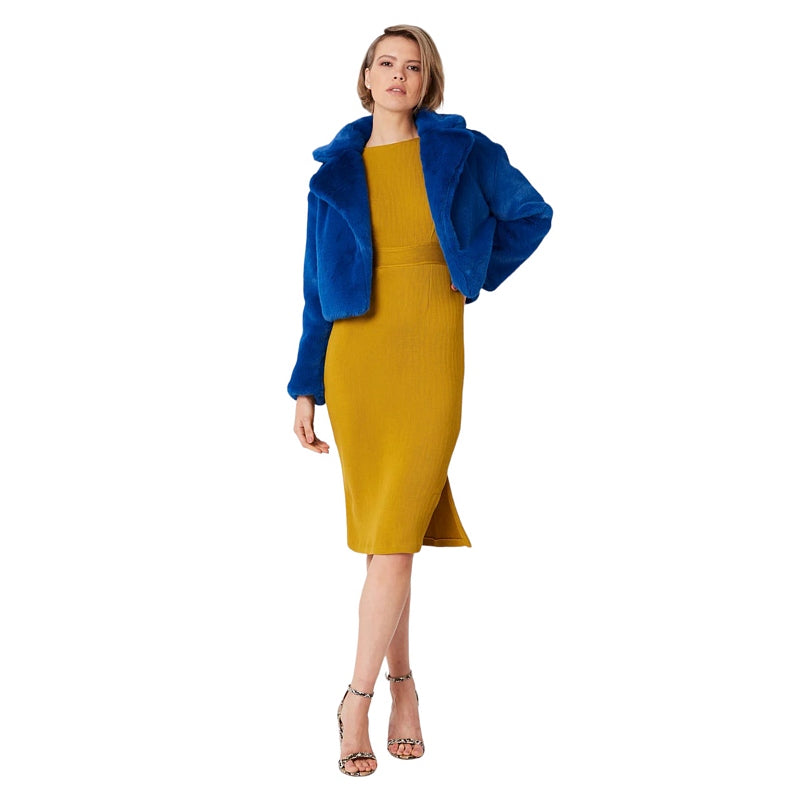 Faux Fur Cropped Jacket Electric Blue on model front