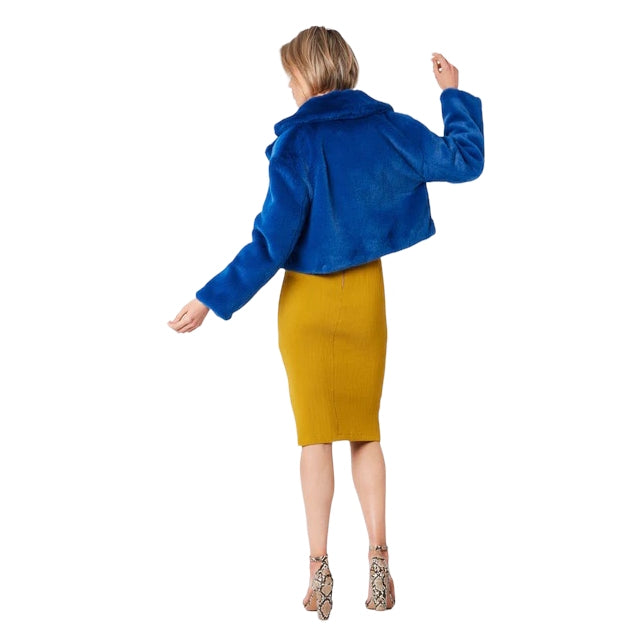 Faux Fur Cropped Jacket Electric Blue on model back